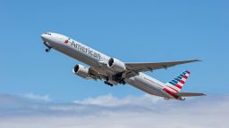 An American Airlines Boeing 777 takes off from Heathrow Airport in London, England in June 2020.