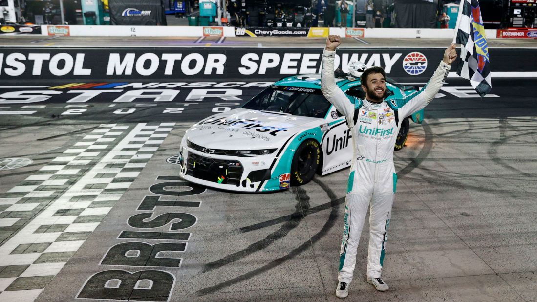 Chase Elliott celebrates after winning the NASCAR Cup Series All-Star Race.