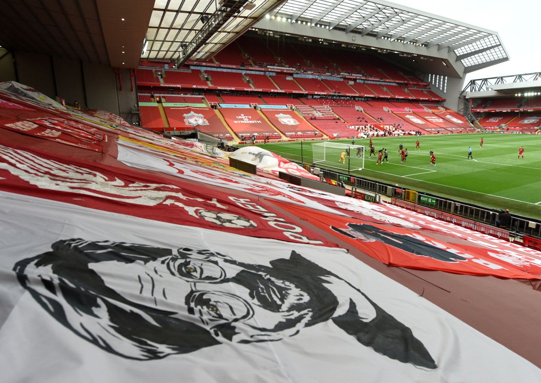 A general view of the The Kop during Liverpool's Premier League match against Aston Villa at Anfield.