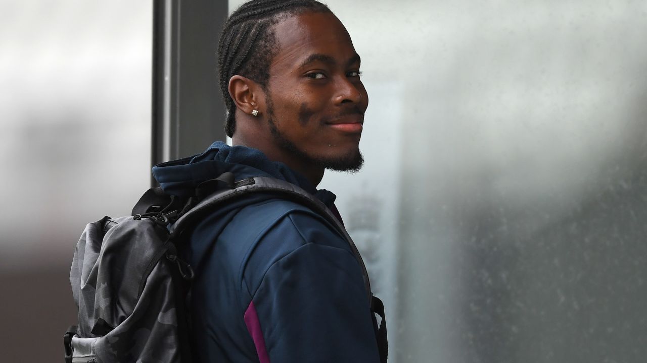 Jofra Archer of England looks on during a England nets session at Emirates Old Trafford on July 15, 2020 in Manchester, England.