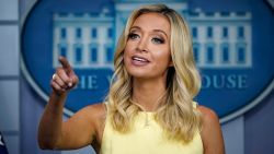 WASHINGTON, DC - JULY 16: White House Press Secretary Kayleigh McEnany speaks during a press briefing at the White House on July 16, 2020 in Washington, DC. On Thursday afternoon, President Trump will deliver remarks about rolling back regulations for businesses and infrastructure projects. (Photo by Drew Angerer/Getty Images)