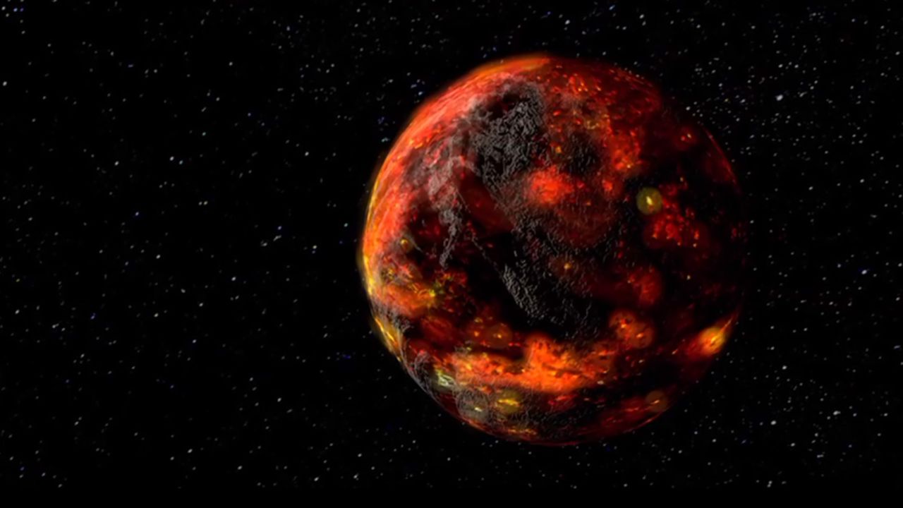 This illustration from NASA depicts the moon when it was molten early in its history. 