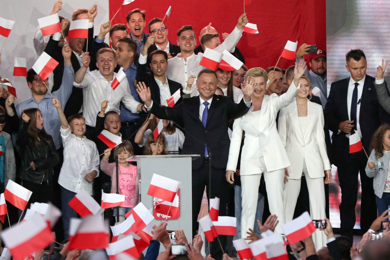 Polish President Andrzej Duda waves to supporters after <a href="https://www.cnn.com/2020/07/13/europe/poland-presidential-election-duda-result-intl/index.html" target="_blank">winning reelection</a> on Sunday, July 12. He won 51.21% of the vote, defeating Warsaw Mayor Rafal Trzaskowski.