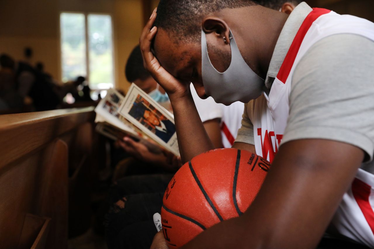 Isaiah Campbell attends a funeral service for his late friend Brandon Hendricks-Ellison on Wednesday, July 15. Hendricks-Ellison, a young basketball star, was fatally shot in New York days after graduating from high school.