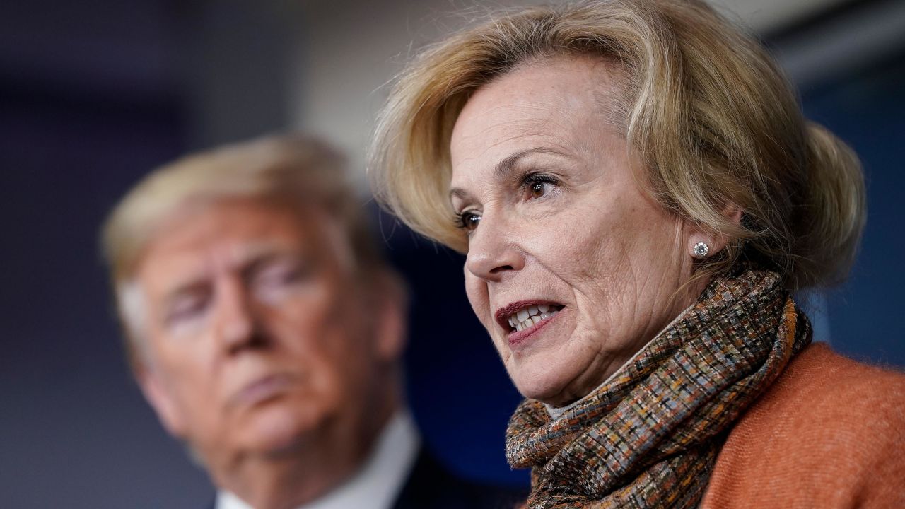 President Donald Trump looks on as Dr. Deborah Birx speaks about the coronavirus outbreak in the press briefing room at the White House on March 17, 2020.