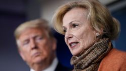 President Donald Trump looks on as Dr. Deborah Birx speaks about the coronavirus outbreak in the press briefing room at the White House on March 17, 2020.