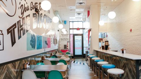 Inside a Mason Dixie Biscuit Co. restaurant.