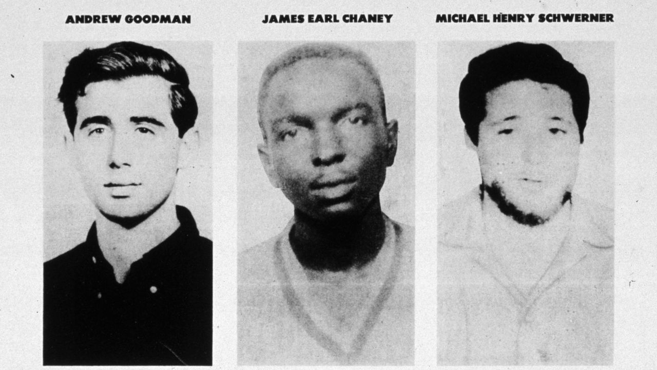 An FBI poster seeking information as to the whereabouts of Andrew Goodman, James Earl Chaney and Michael Schwerner.