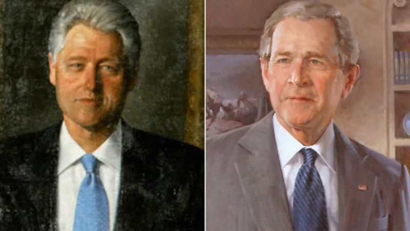 Bush and Clinton portraits are back on display in White House’s Grand ...