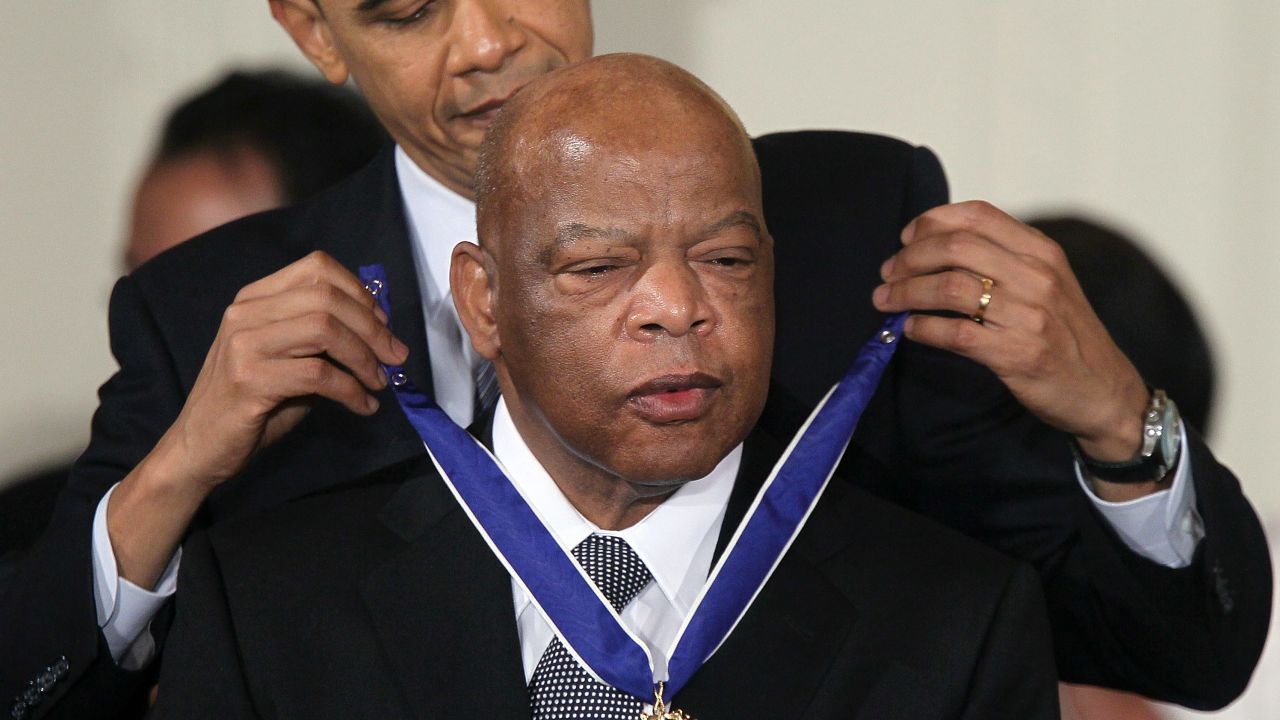 WASHINGTON, DC - FEBRUARY 15:  U.S. Rep. John Lewis (D-GA) (R) is presented with the 2010 Medal of Freedom by President Barack Obama during an East Room event at the White House February 15, 2011 in Washington, DC. Obama presented the medal, the highest honor awarded to civilians, to twelve pioneers in sports, labor, politics and arts.  (Photo by Alex Wong/Getty Images)