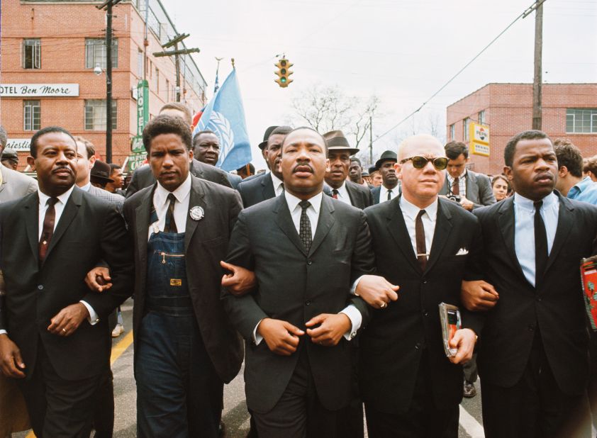 Lewis walks with Martin Luther King Jr. and others during another Selma to Montgomery march later in the month. From left are Ralph David Abernathy, James Forman, King, the Rev. Jesse Douglas and Lewis.