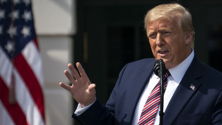 WASHINGTON, DC - JULY 16: U.S. President Donald Trump speaks during an event about regulatory reform on the South Lawn of the White House on July 16, 2020 in Washington, DC. On Wednesday, President Trump announced a rollback of the National Environmental Policy Act. The administrations changes to the law aim to decrease the number of infrastructure projects that will be subject to federal NEPA review, hoping to shorten long permit processes and speed up approval. (Photo by Drew Angerer/Getty Images)