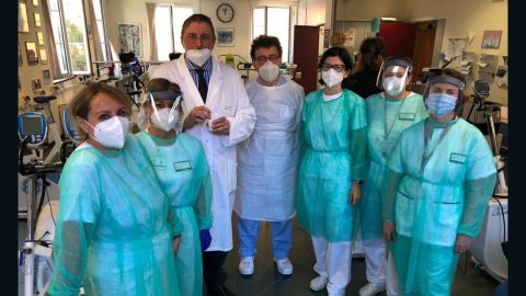 Dr. Piero Clavario, third from left, with other members of the rehabilitation clinic in Genoa.
