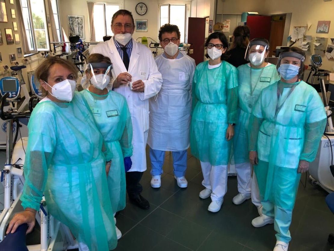 Dr. Piero Clavario, third from left, with other members of the rehabilitation clinic in Genoa.
