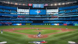 TORONTO, ON - JULY 09:  The Toronto Blue Jays play an intrasquad game at Rogers Centre on July 9, 2020 in Toronto, Canada. (Photo by Mark Blinch/Getty Images)