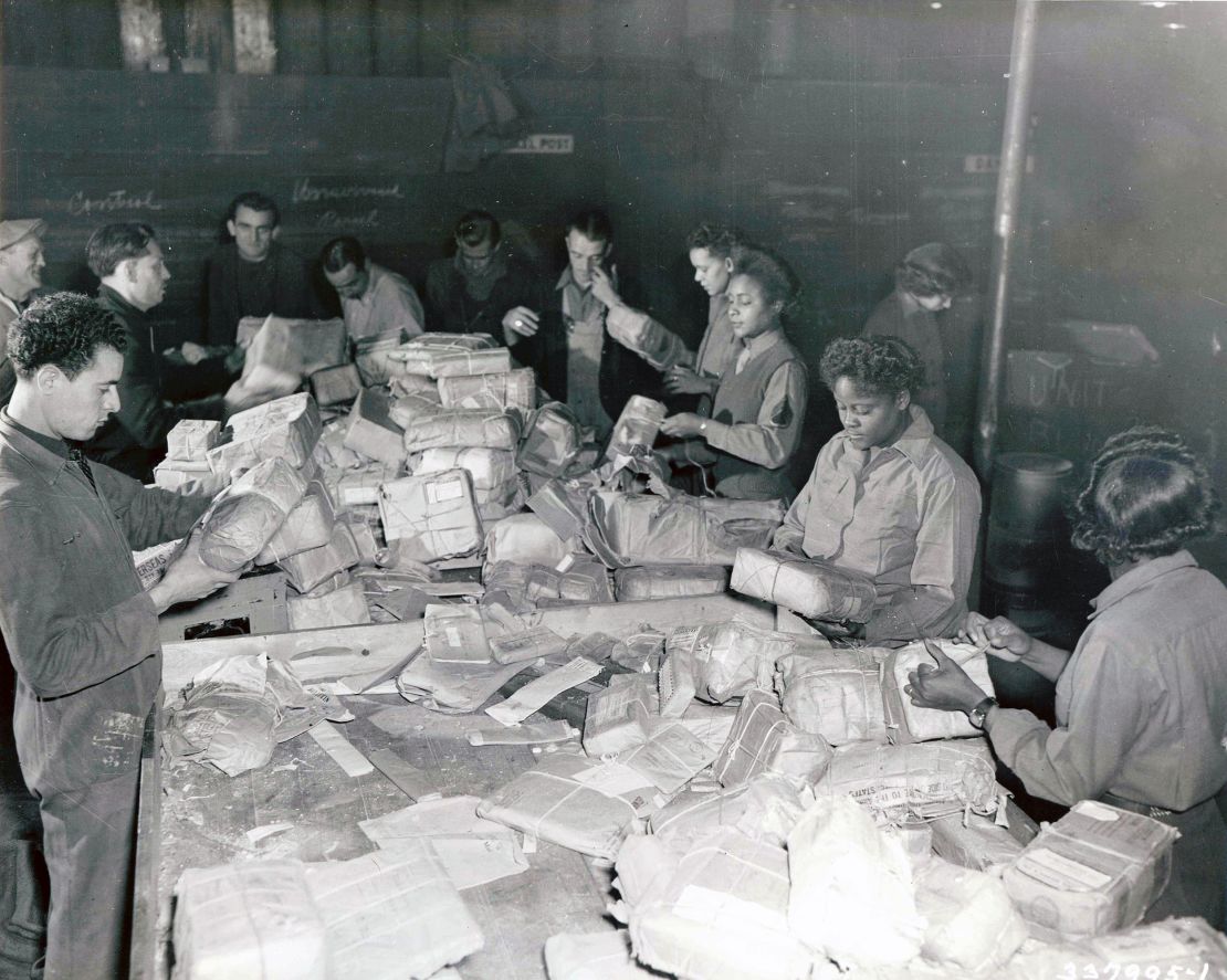 The women of the 6888th Battalion sort mail in Paris in this undated photo. 