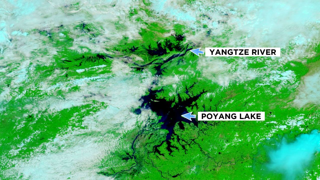 Flooding across China as pictured by NASA on July 14, 2020.