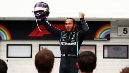Race winner Lewis Hamilton celebrates in parc ferme after victory in the Hungarian GP for the eighth time.