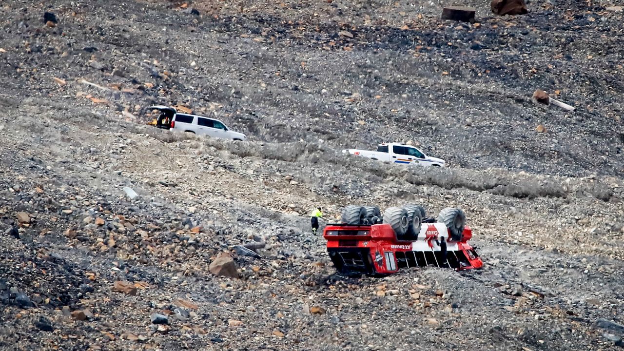 The bus crashed on the Columbia Icefield in the Canadian Rockies.