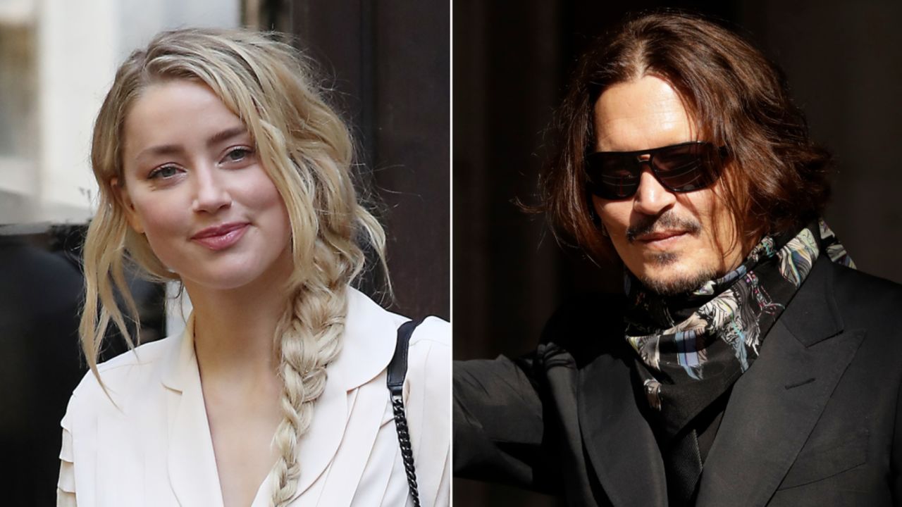 Amber Heard (left) and Johnny Depp (right) arrive at court on Monday.