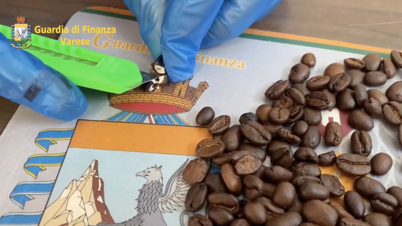 Coffee beans in the shipment had been hollowed out and filled with cocaine, Italian police say.