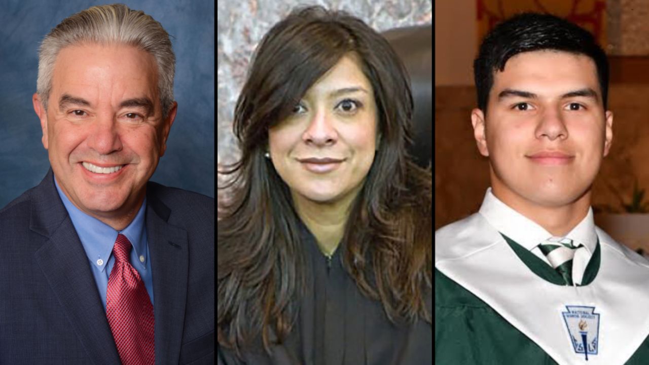 Roy Den Hollander is suspected of fatally shooting Daniel Anderl (right) and injuring Mark Anderl (left) at the New Jersey home of US District Court Judge Esther Salas (center).