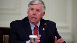 Missouri Gov. Mike Parson speaks during a "National Dialogue on Safely Reopening America's Schools," event in the East Room of the White House, Tuesday, July 7, 2020, in Washington.