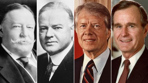 Presidents William Howard Taft (from left), Herbert Hoover, Jimmy Carter and George H.W. Bush lost reelection by large margins.