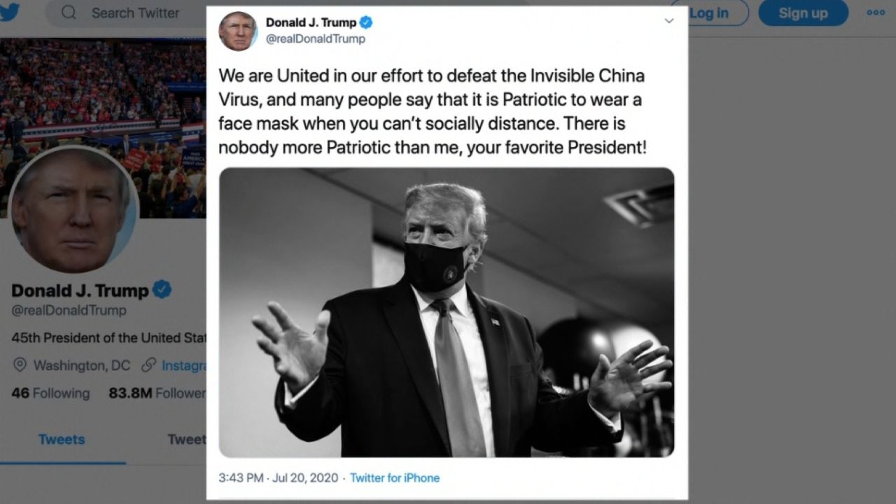 Trump tweets photo of himself wearing a face mask