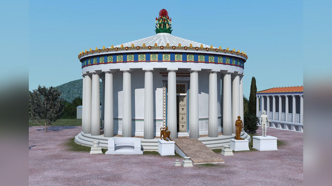 A reconstruction of the 4th century BC tholos at the Sanctuary of Asklepios at Epidaurus.