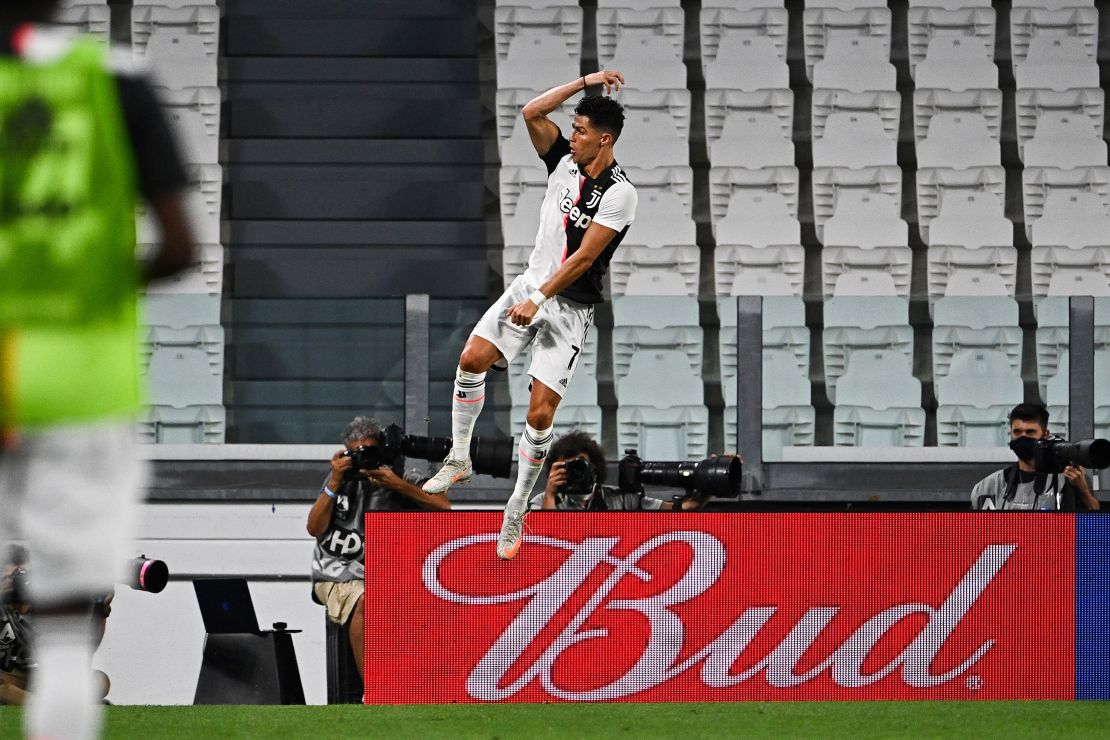 Ronaldo celebrates in trademark fashion after putting Juventus ahead against Lazio. 