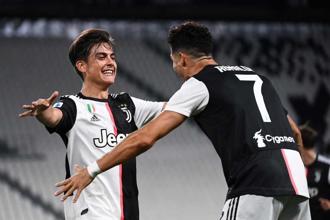 Ronaldo and Dybala celebrate during Juventus' win against Lazio. 