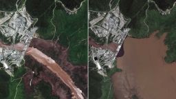 The Grand Ethiopian Renaissance Dam, Ethiopia, captured by Maxar on June 26, 2020, left, and July 12, 2020, right.