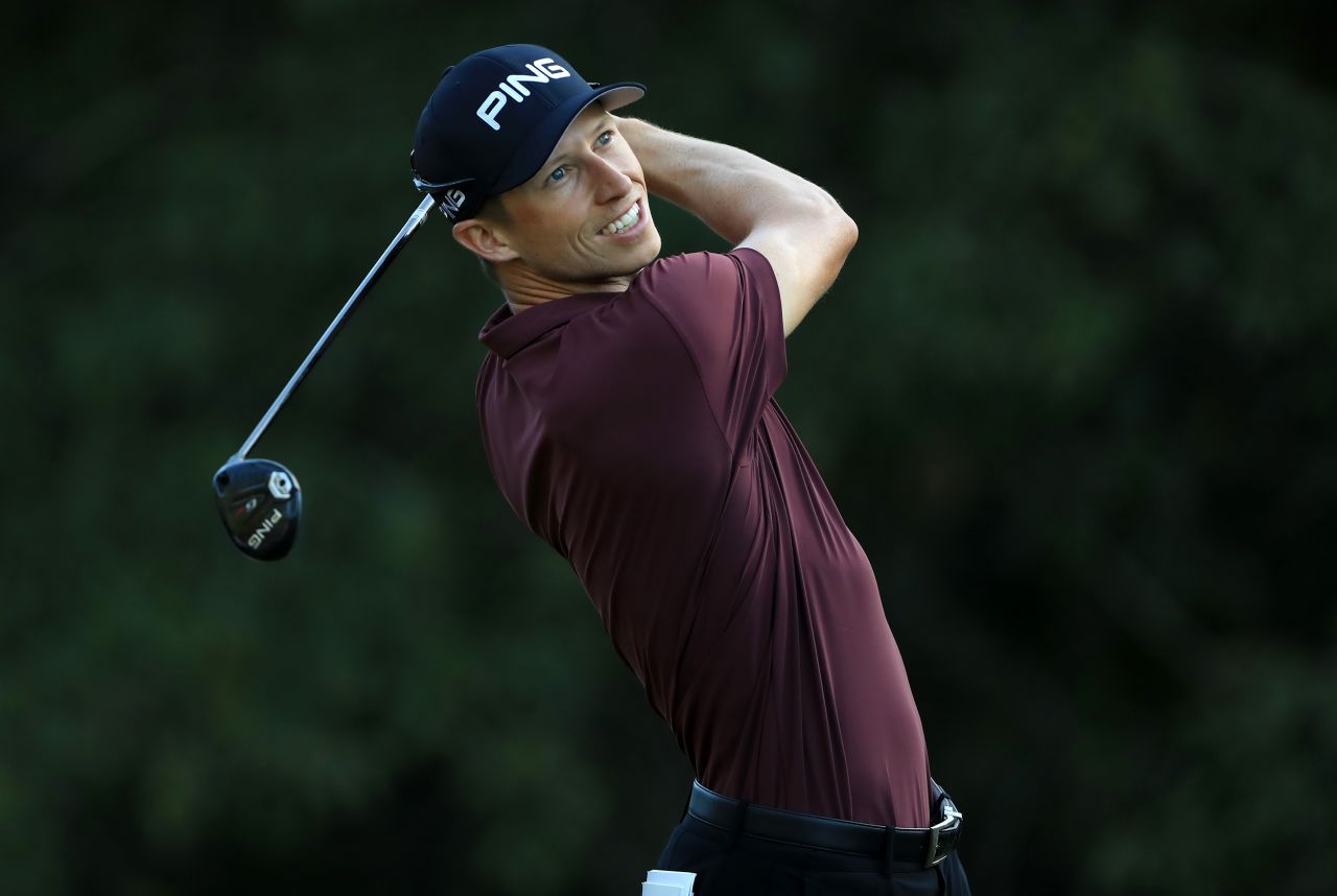 No. 6: American Brandon Hagy -- average 312.8 yards -- plays his shot from the second tee during the first round of the Houston Open at the Golf Club of Houston on October 10, 2019 in Humble, Texas.