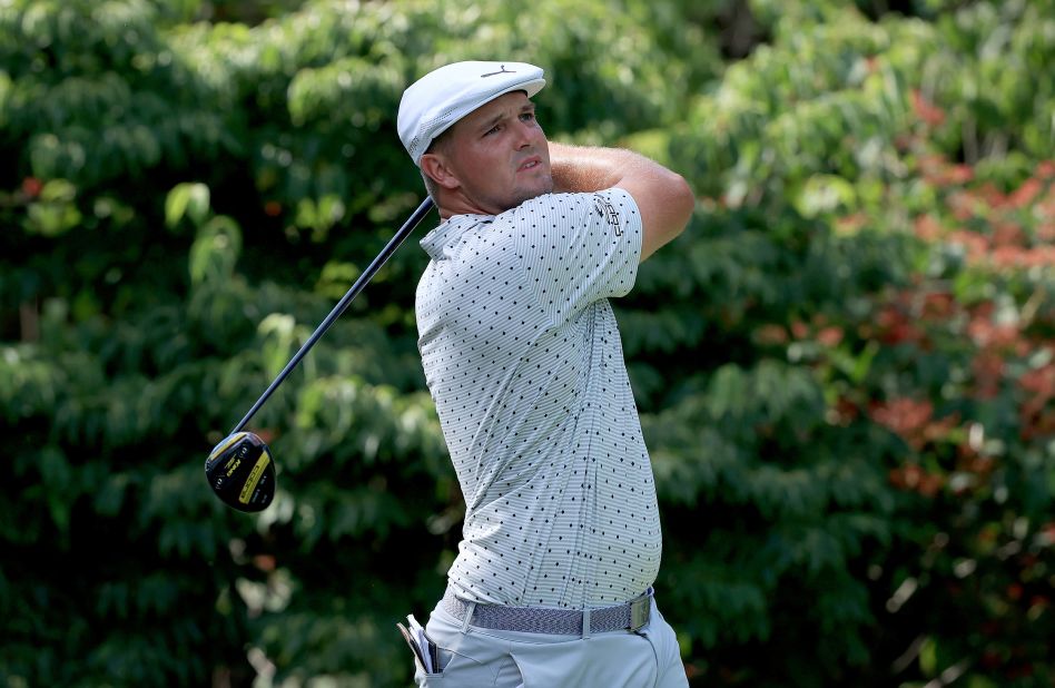 No. 1: <a href="https://www.pgatour.com/stats/stat.101.html" target="_blank" target="_blank">According to PGA Tour statistics,</a> American Bryson DeChambeau is top of the off the tee driving distance rankings, averaging 325.0 yards. DeChambeau is pictured playing his shot from the 13th tee during the second round of The Memorial Tournament on July 17, 2020 at Muirfield Village Golf Club in Dublin, Ohio.