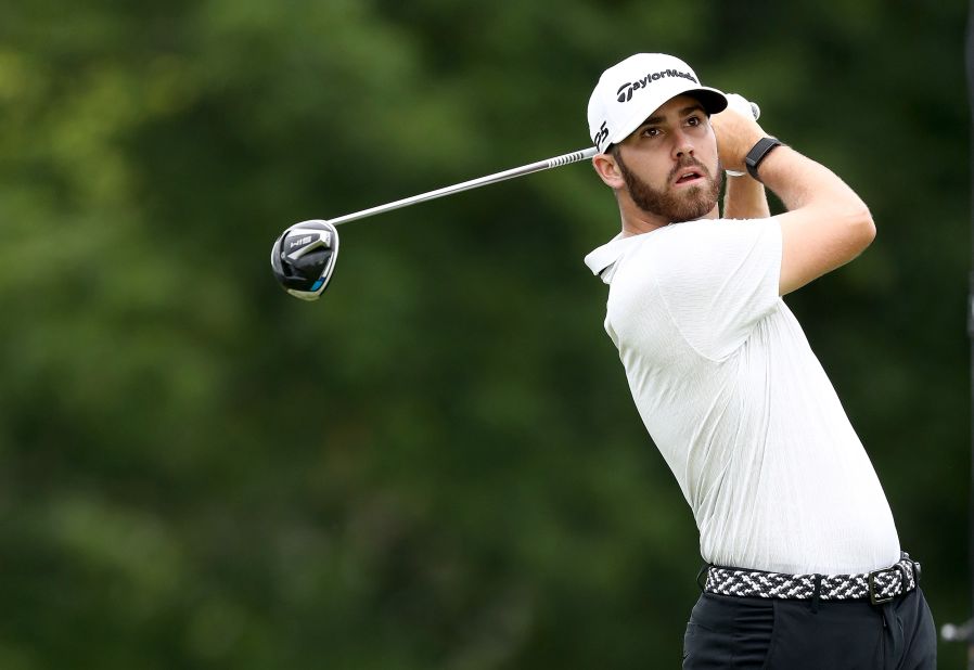 No. 9: American Matthew Wolff -- average 311.6 yards -- plays his shot from the first tee during the first round of The Memorial Tournament on July 16, 2020 at Muirfield Village Golf Club in Dublin, Ohio.