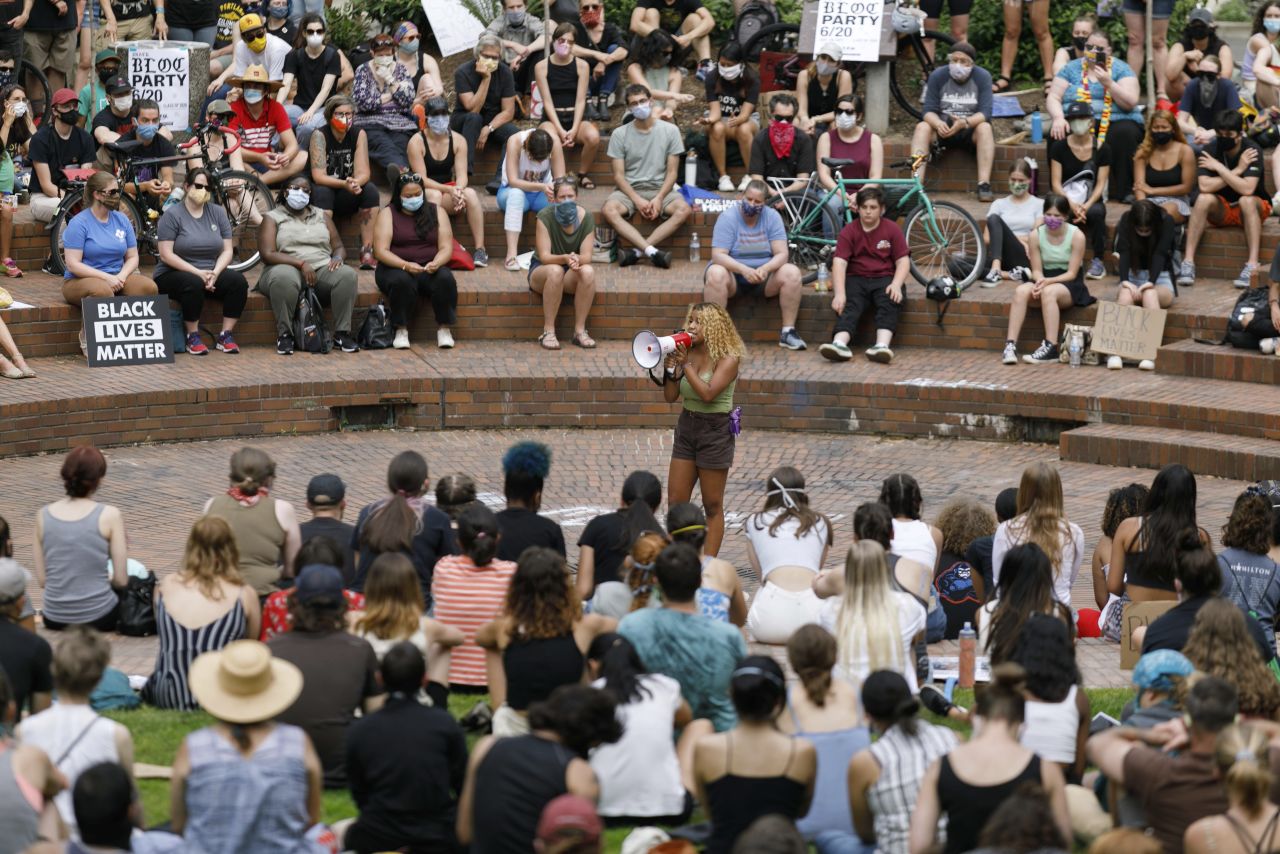 Hundreds of high school students mark Juneteenth with speeches and a rally in Terry Schrunk Plaza on June 19. The Juneteenth holiday commemorates the end of slavery in the United States.