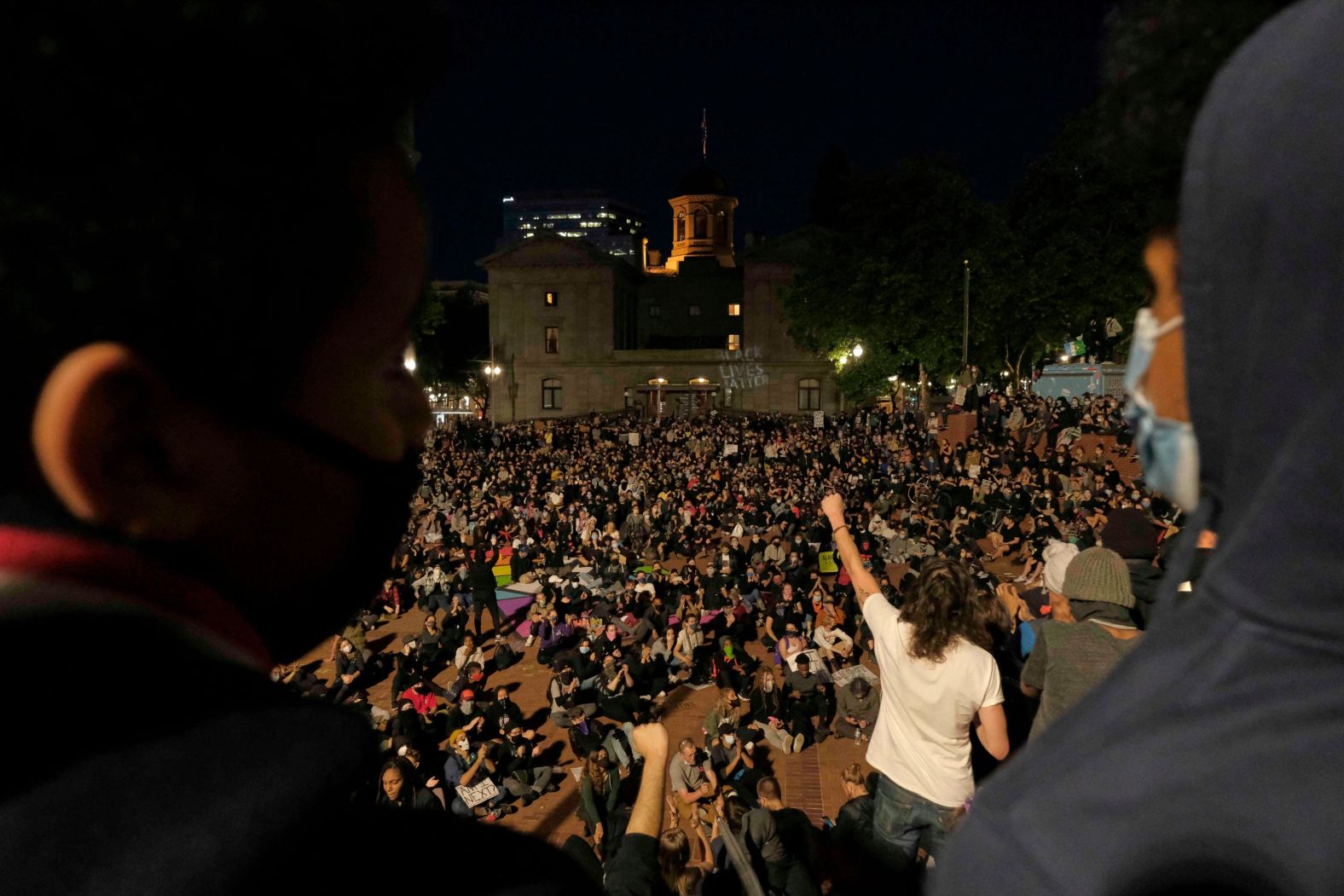 Thousands of protesters fill Pioneer Square on June 1.