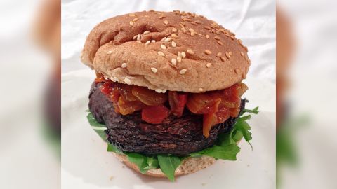 Roasted mushrooms and tomato-onion jam give this meat-free burger serious flavor.