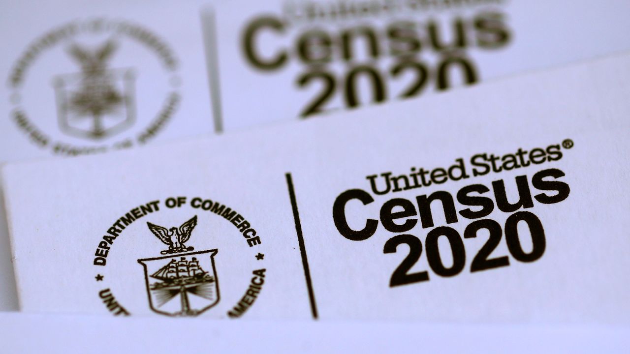 In this March 19, 2020, file photo, the US census logo appears on census materials received in the mail with an invitation to fill out census information online in San Anselmo, California.