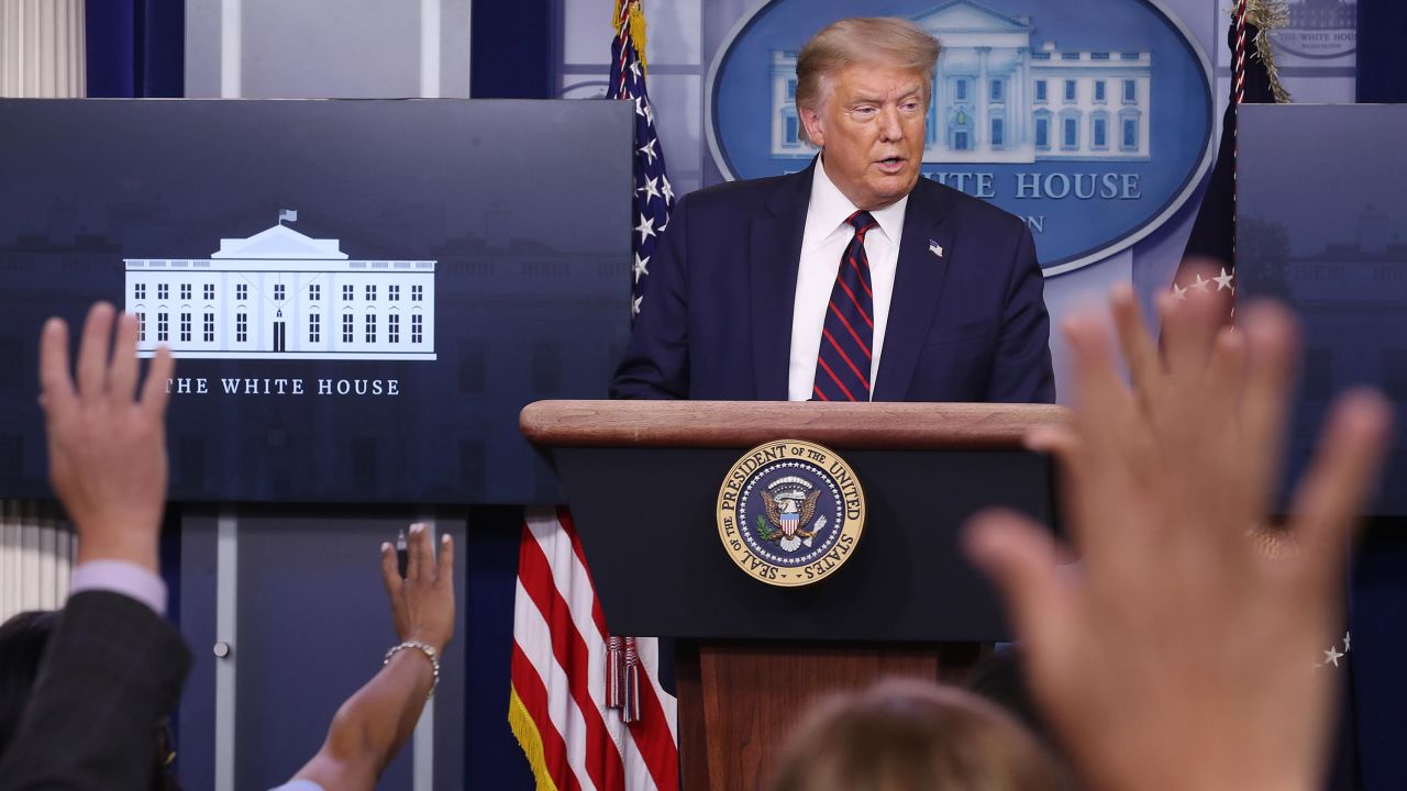 U.S. President Donald Trump speaks to reporters during a news conference in the Brady Press Briefing Room at the White House July 21, 2020 in Washington, DC.