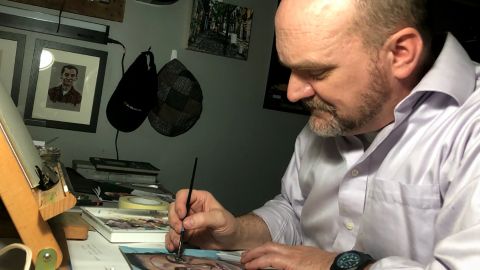 Steve Derrick says he has to squeeze in time to paint before and after work, and even during lunch breaks.