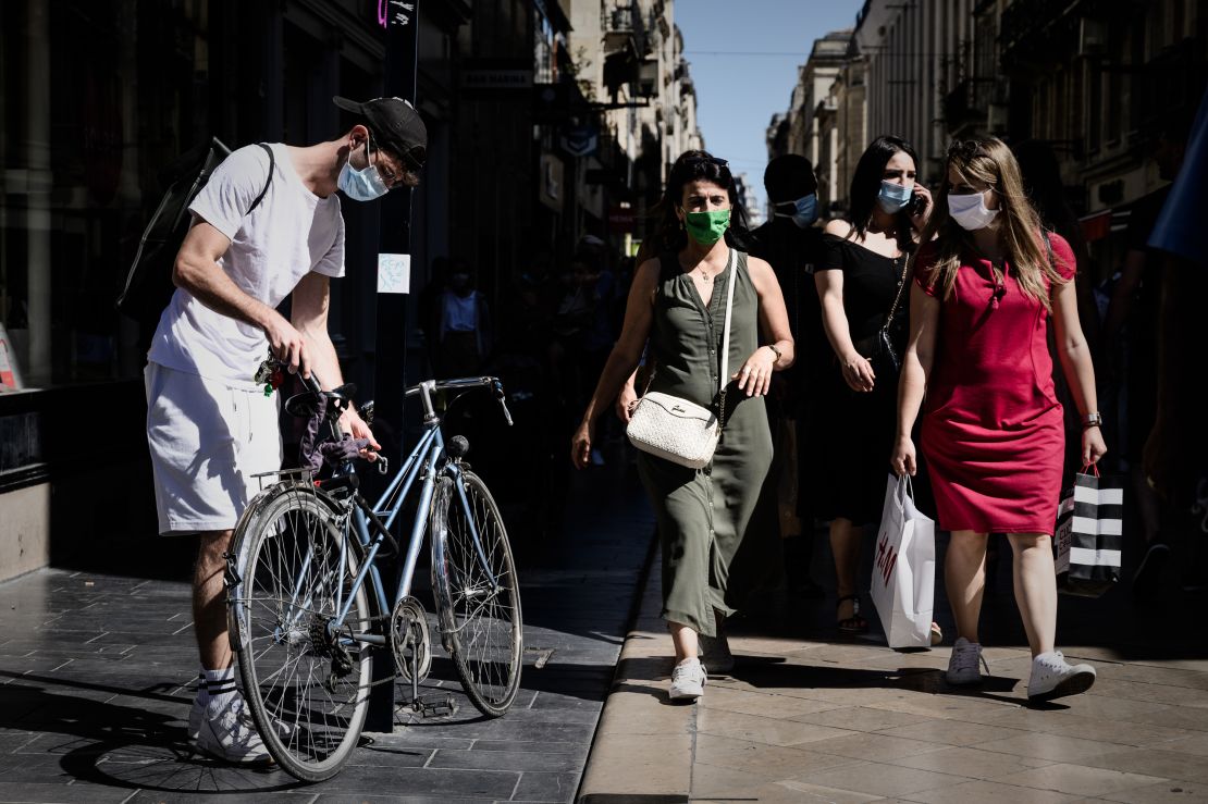Shoppers wearing masks in Bordeaux, France, on July 18.
