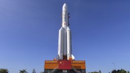 This photo taken on July 17, 2020 shows a Long March 5 rocket being transferred before a planned launch in Wenchang in China's southern Hainan province. - After sending humans into orbit and landing a probe on the Moon, China is aiming for another milestone in its space ambitions with the launch of a Mars rover between July 20 and 25. (Photo by STR / AFP) / China OUT (Photo by STR/AFP via Getty Images)