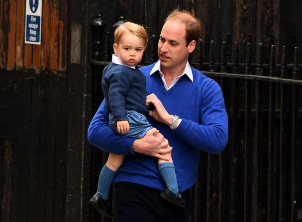 Prince William and Prince George arrive at a London hospital on the day Princess Charlotte was born in May 2015.