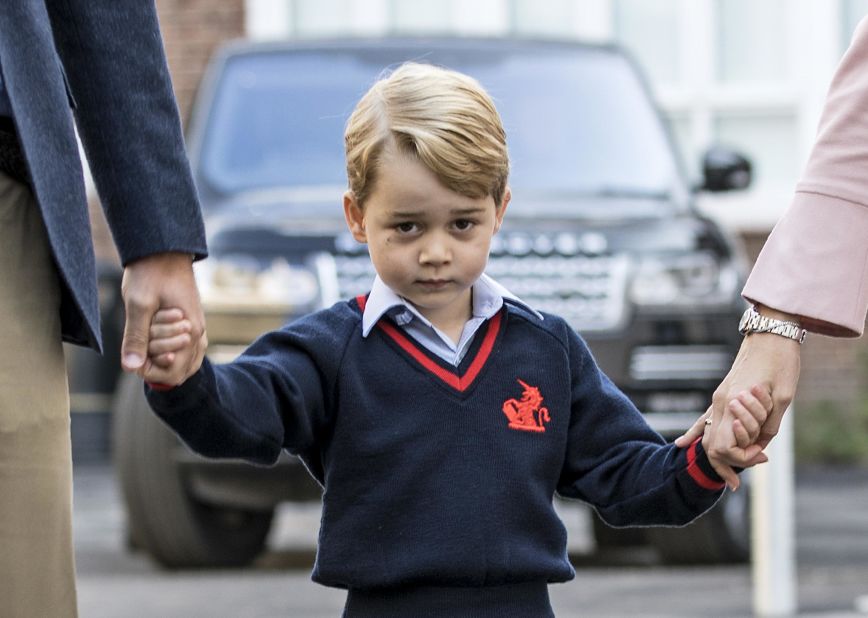 The prince arrives for his <a href="https://edition.cnn.com/2017/09/07/europe/prince-george-first-day-school/index.html" target="_blank">first day of school</a> in September 2017.