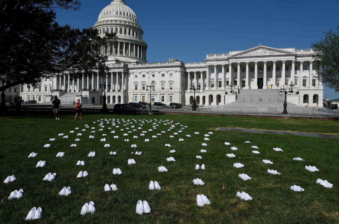 National Nurses United placed white clog shoes outside the US Capitol in July to honor nurses who lost their lives from COVID-19.