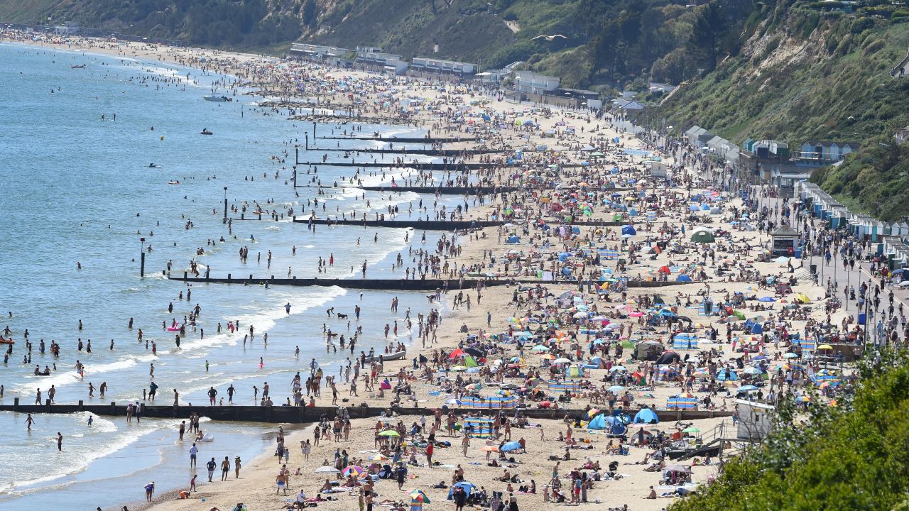 <strong>Bournemouth, UK:</strong> England's Bournemouth Beach -- pictured here on May 25 -- was the site of a "major incident" in June when thousands flocked to the sea in hot weather, despite the ongoing pandemic. <br />