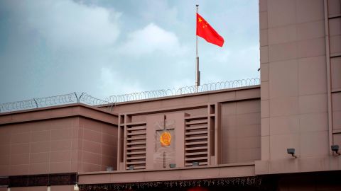 The Chinese flag flies at the Chinese consulate in Houston on July 22, 2020. 
