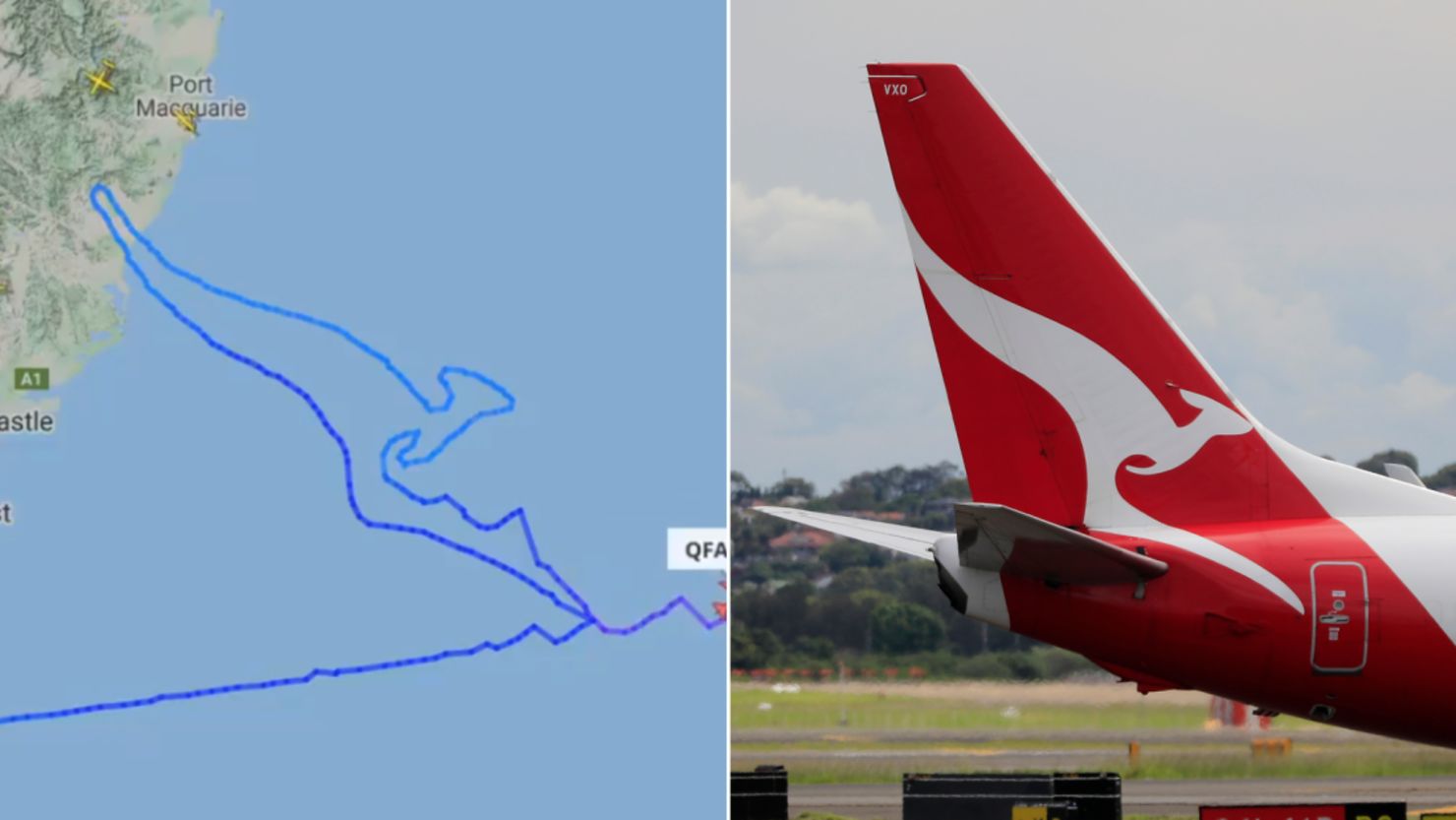 Qantas flight path kangaroo logo split